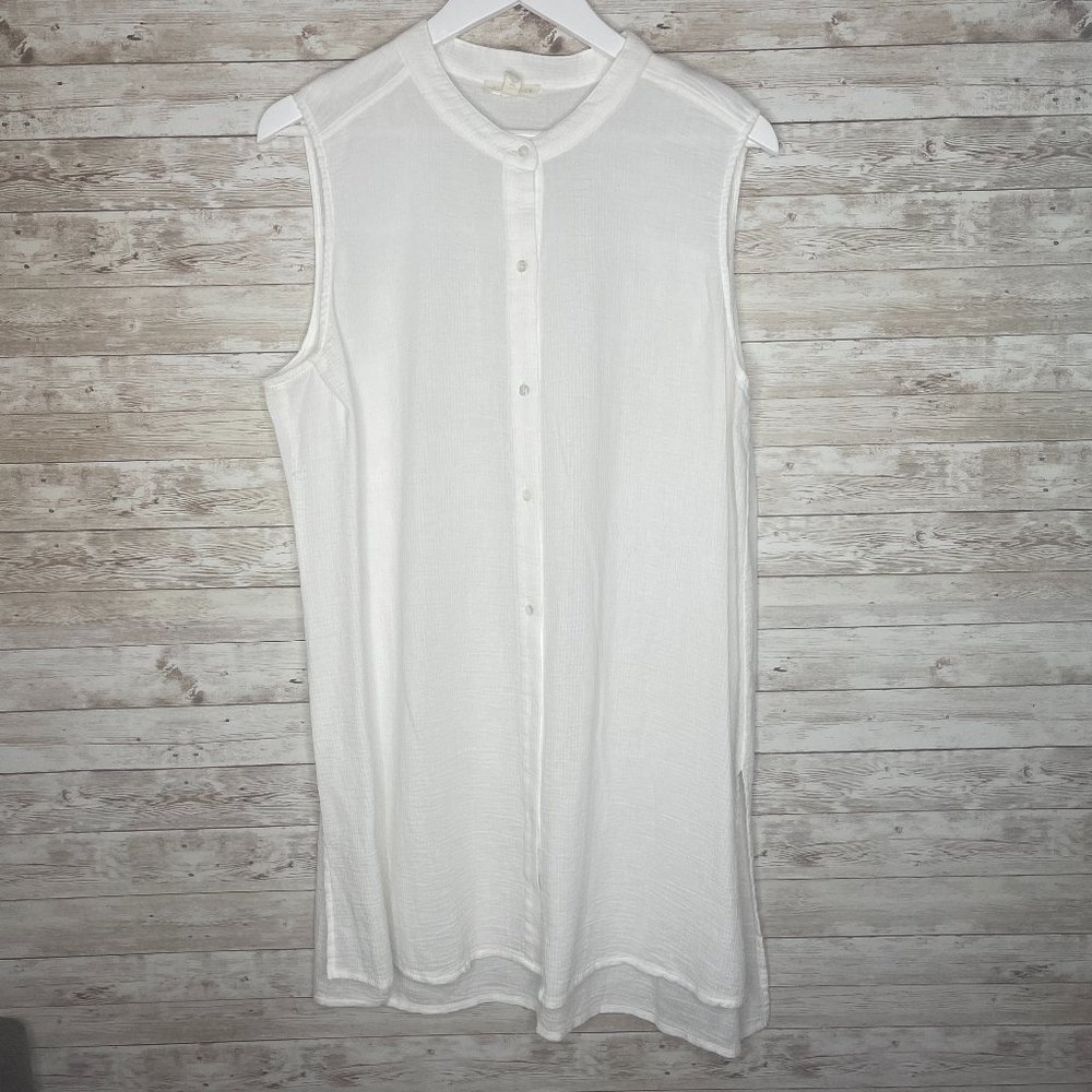 Eileen Fisher XL White Blouse Button Tank Gauze 100% Organic Cotton